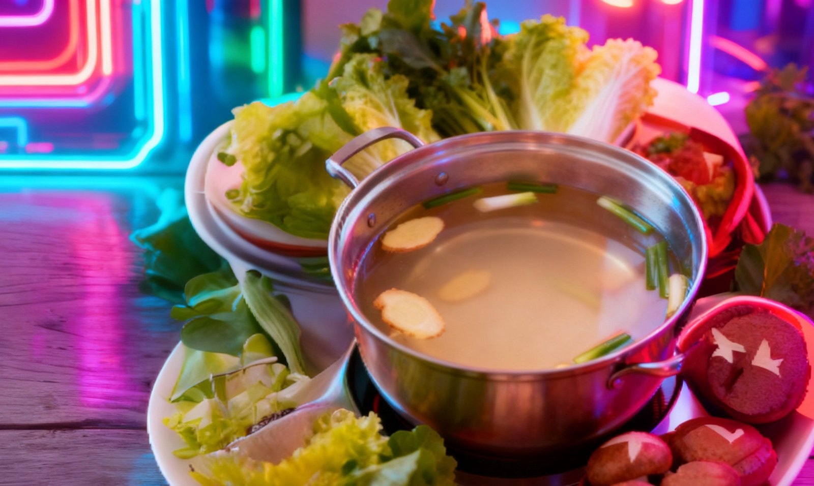 Tavolo hotpot Balala con brodo e neon